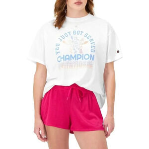Champion Women's  White Cotton Classic Oversized Soft and Comfortable Tee Shirt